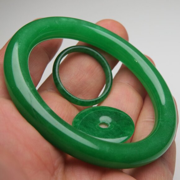 "Natural Jade bangle + FREE Jade Ring & Jade Donut 53mm-55mm " - Picture 3 of 3